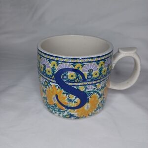 Anthropologie Blue Monogram Mug with Floral Design